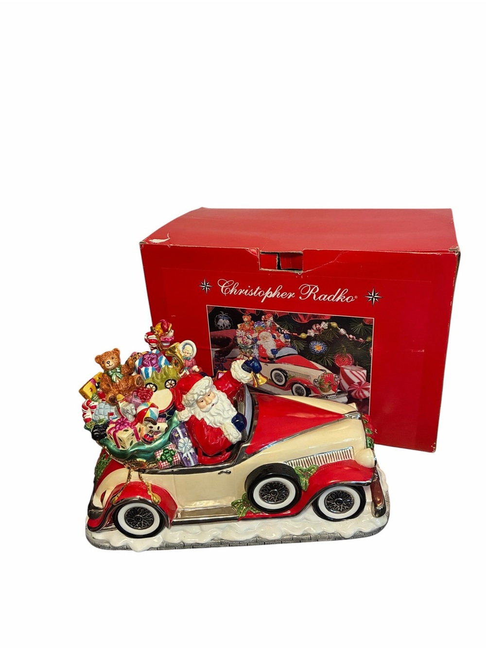 Christopher Radko Santa Rolls in Centerpiece Cookie Jar Vintage Collectible